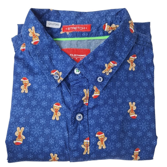Drill Clothing Co. Large Blue Gingerbread Collared Button Down Long Sleeve Shirt - Picture 1 of 16